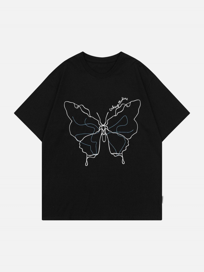 Blanche  T Shirts Aelfric Eden Embroidery Line Butterfly Tee - KQQ-3741293